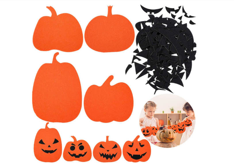 Diy 1pc/Bag Felt Halloween Decoration Pumpkin Face Stickers